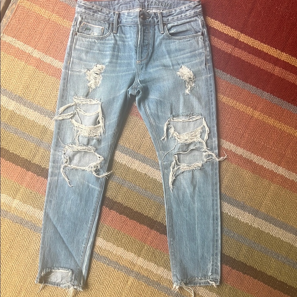 Tortoise Distressed Cropped Ankle Jeans